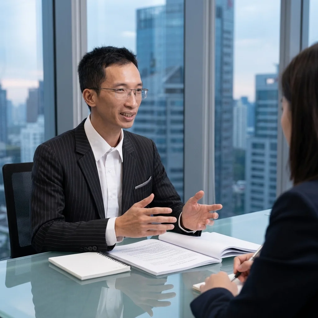 Mr Hiển consulting with a client