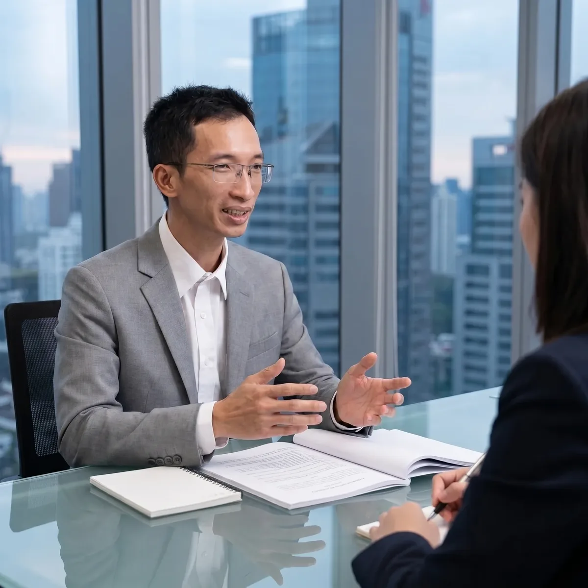 Mr Hiển consulting with a client