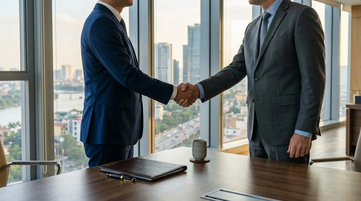 Cross-cultural business handshake